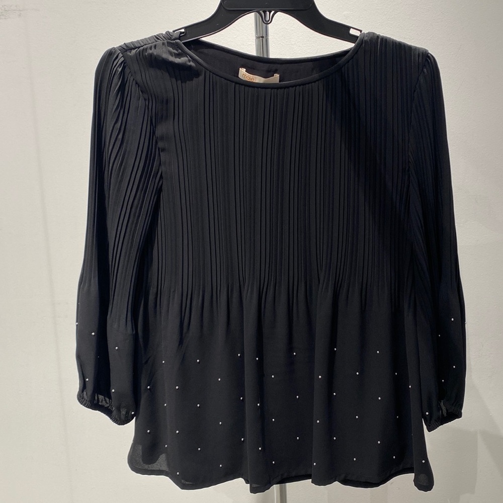 Maje Black Blouse with Silver Beads NWT